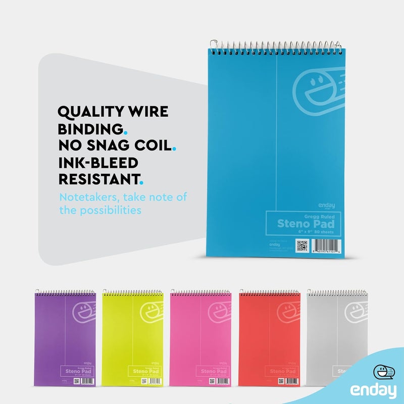 Enday Steno Pads Spiral 6x9 12 Pack, Gregg Rule White Paper, 80 Sheets Steno Notebook for writing in Pink, Purple, Green, Blue, Red, Grey, Multicolor - Image 4
